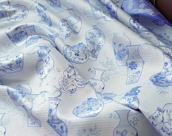 Floral Vase Jacquard Brocade Fabric: Traditional Chinese Style (65" Wide)