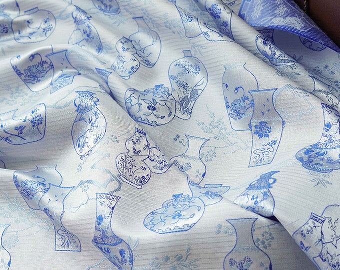 Chinese Traditional Element Ancient vase Jacquard Brocade Fabric, Floral Curtain/Dress DIY Making Fabric, Home Furniture Fabric, Upholstery