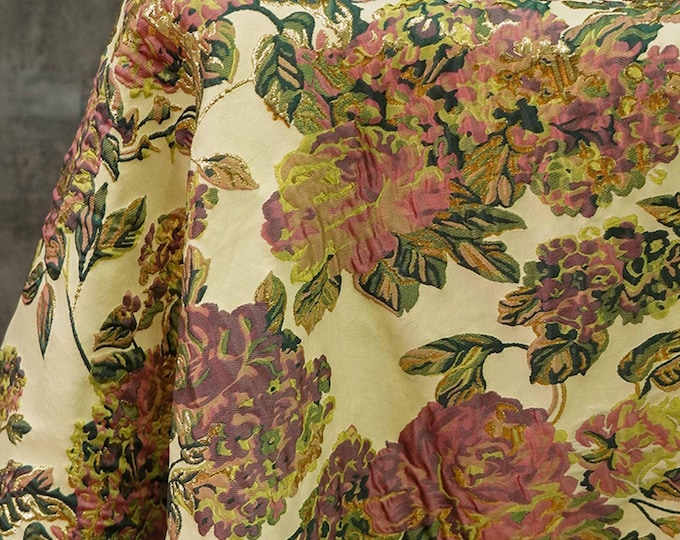 Gold Elegant Big Peony Jacquard Fabric, Gold Foil Flower Fabric for Upholstery, Quilting & Sewing, 56"W by 1 Meter on SALE