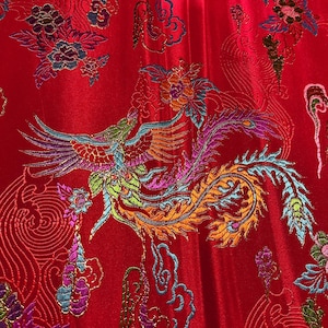Cheongsam in stile cinese, abito da sposa, tessuto damascato in raso di seta, decorazione jacquard broccato, motivo fenice, 75 cm di larghezza, venduto al metro
