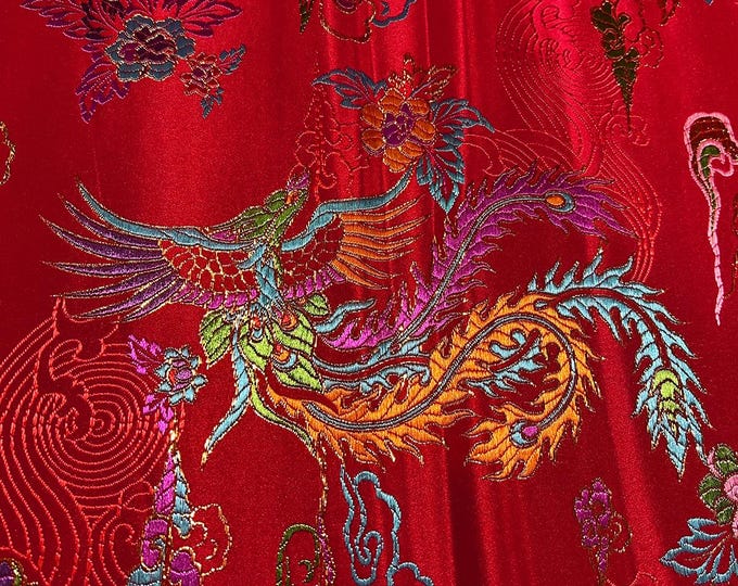 Chinese style cheongsam Wedding dress Fabric damask silk satin fabric decoration jacquard brocade phoenix pattern, 75cm wide, sold by meter