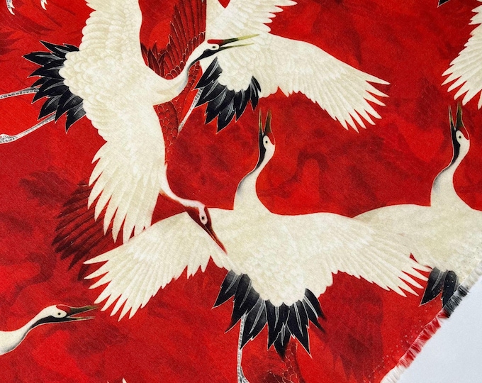 100% 20s cotton Fabric crane brid, Clothing & Home Textile, 59“W, Upholstery, Costume, Curtain, bag, Sewing, Scarf, Shawl/Fabric by 1 meter