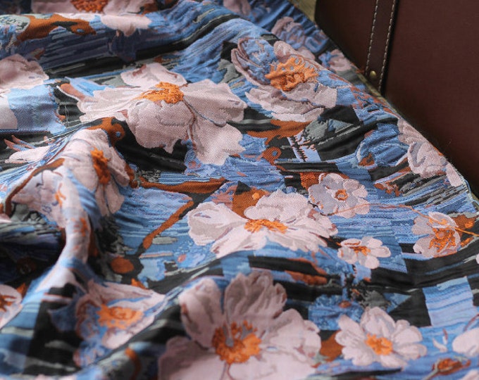 Oil painting Jacquard 3D flower fabric retro style | 57.5" Wide | Upholstery and Sewing fabric by the meter one SALE, Dress clothing fabric