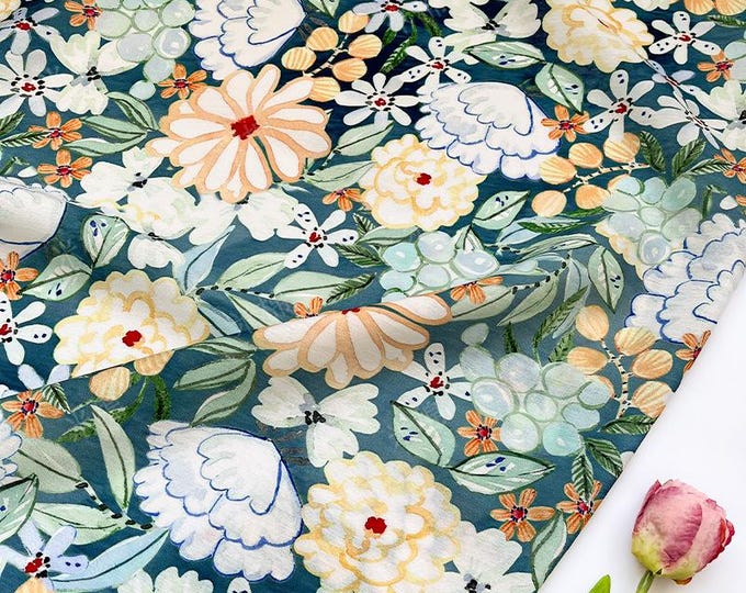 Deep Sea Floral Digital Print Cotton Fabric – Quilting, Dressmaking, Sewing, Craft Material, 59"Wide