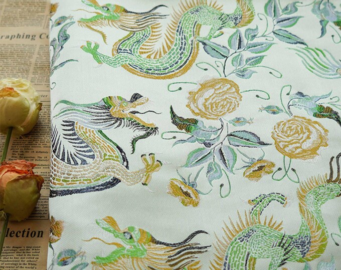 Turquoise Dragon jacquard fabric with embossed effect, Upholstery, Decor, Costume, Curtain, bag, Sewing, Quilting, drapery, DIY/Fabric, 65"W