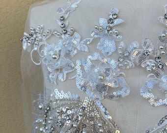 Embroidered Lace Trim: Light Ivory Bridal Wedding Veil with Sequins
