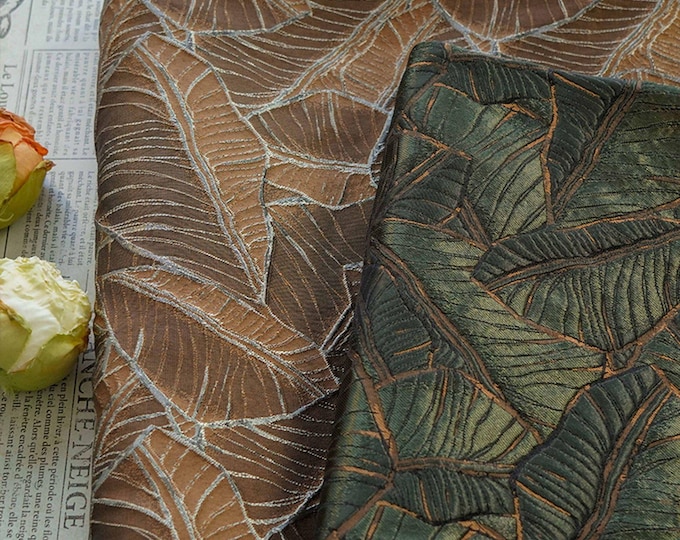 Retro Leaf Embossed Jacquard Upholstery Fabric – 3D Textured Material by the Yard, 64"Wide