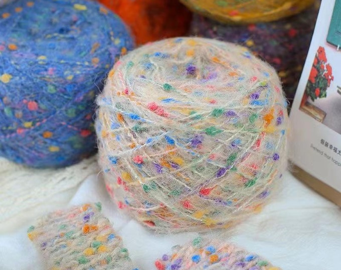 Doudou mohair hand knitted diy crocheted scarf material bag sweater hand mixed yarn ball, Sweater Material Kits, Scarves, Shawls, Blanket