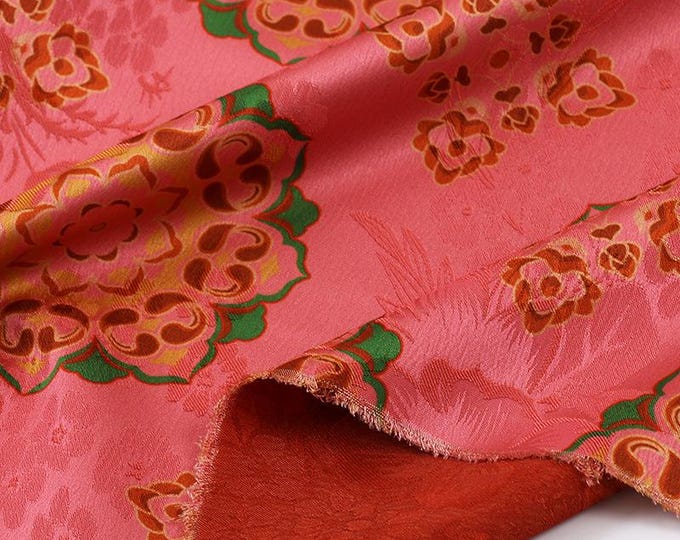 Rayon silk Fabric with Baoxiang Floral Print – Xiangyun Silk for Cheongsam, Hanfu, or Dressmaking, 59"Wide