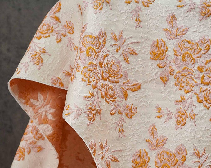 Embossed Floral Jacquard Fabric: 3D Stiff Texture, Upholstery & Costume - 62"W