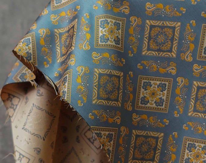 63"W Nishijin Ori Brocade Satin Fabric With pavilions pattern| Japanese Style Home Decor, Chinese Sewing, Upholstery, drapery, craft/fabric