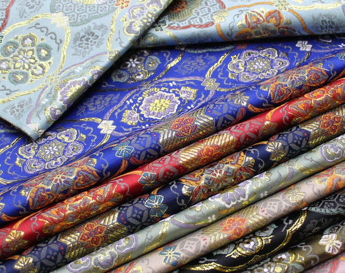 Japanese Fabric, Modern Japanese Floral Jacquard silk brocade by the meter, 29.5” Width, 5 colors On SALE