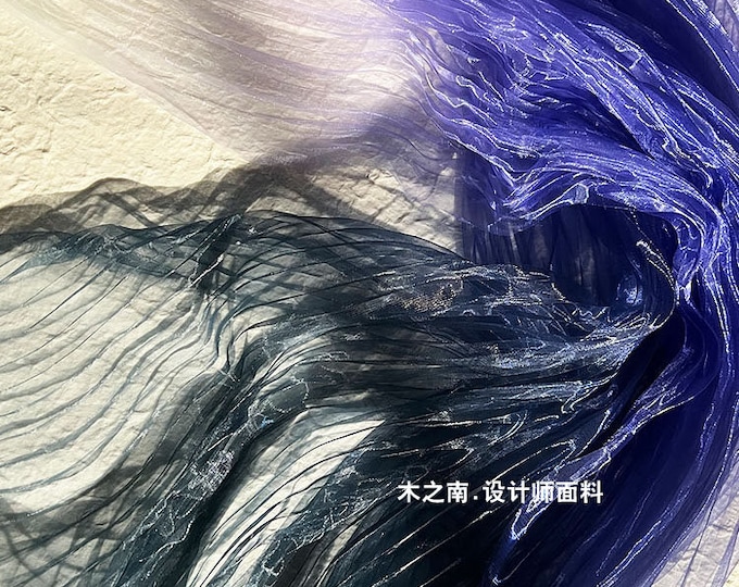 The Sea Waves, Smudged Accordion Pleated Laser Organza Fabric with Dramatic Movement, 55"W, Wedding, Gowns, Events, DIY, Doll making, prom