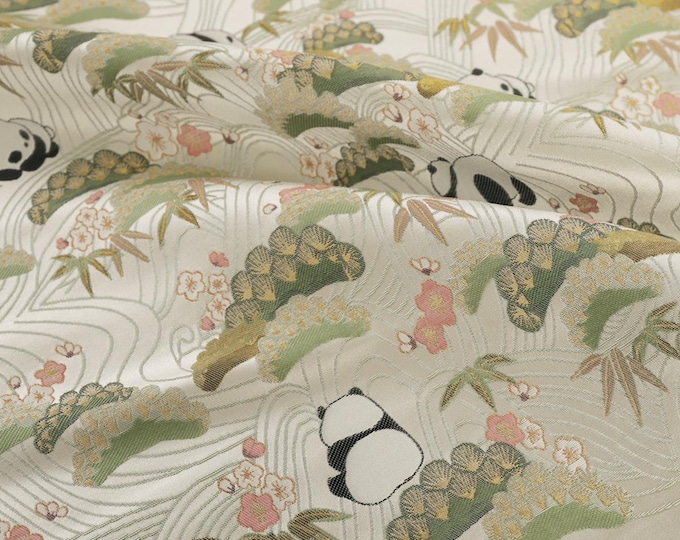 55" Width Cute Panda song Brocade Satin Fabric| Chinese Style Home Decor, Chinese Sewing Brocade for Kids, Dolls, Sewing, Quilting, drapery