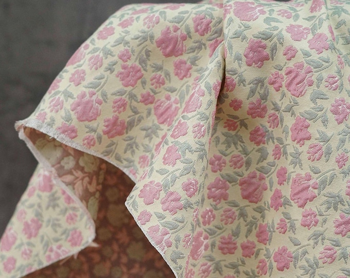 Pastoral Style Embossed Pink Small Floral Jacquard Upholstery & Dress Fabric, 61"Wide
