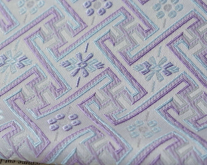 58"W Japanese Blue and purple Wanji pattern Jacquard Damask Fabric, Upholstery, Decor, Costume, Curtain, Handbag, Sewing/Fabric by the meter