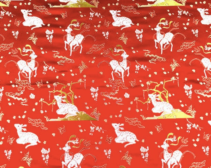 59"W Christams Jacquard Raindeer Damask Brocade Fabric, X'mas New year Sewing Fabric By The Meter, Home Decoration Upholstery Fabric On Sale