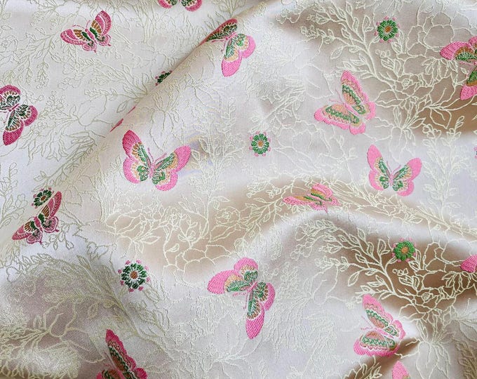59“W butterfly Mongolian & Tibetan Long Gown Brocade Fabric, Sewing, Wedding, wall decor, Cushion, Sofa, Table Runner/Fabric by one meter