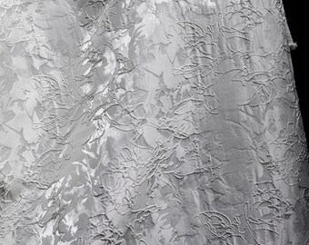63"W 3D White linear vegetable jacquard fabric, Textured embroidery, Upholstery, Decor, Costume, Curtain, Handbag,Sewing/Fabric by the meter