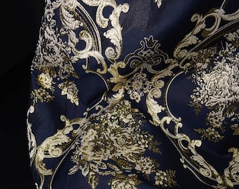 55“W Retro Palace Jacquard Dress Fabric - Damask Deco Fabric by the Meter, Upholstery, Quilting, Sewing, drapery & bookbinding, DIY/ fabric