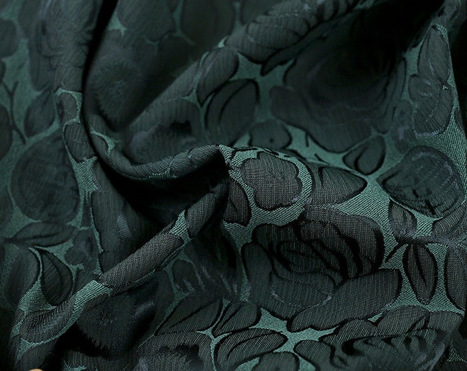 Dark Green Two-tone floral print fabric, Upholstery, 59" W, Upholstery, Decor, Costume, Curtain, Handbag, Sewing, DIY/Fabric by the meter