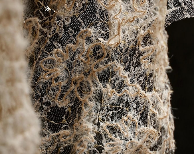 Haute Couture Brown Sequin Embroidered Lace – Sheer Plush Designer Fabric for Dresses, 50"W, Decor, Costume, Handbag, Sewing/Fabric by yard