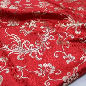59 "W cinese seta broccato tessuto damascato tessuto cheongsam cuscino rosso fenice coda fiore modello su arazzo broccato cheongsam