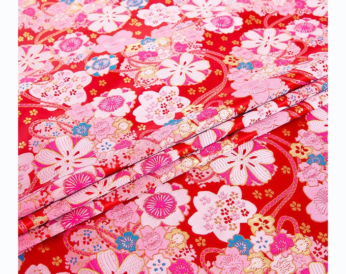 59” Width Japanese Fabric, Cherry Blossoms Jacquard silk brocade fabric, Upholstery, Decor, Costume, DIY, bag, Sewing/Fabric by the meter