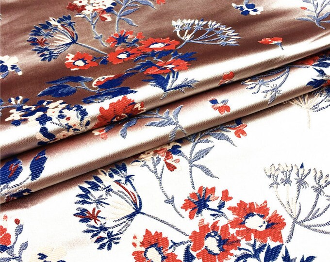 59"W Shiny Chinese Ginseng flower Damask Brocade Fabric| High precision by the meter |Chinese Fabric in 2 Colors| Upholstery Quilting Sewing