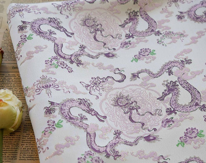 58"W Chinese lilac dragon brocade fabric multicolors cheongsam Qipao brocade fabric by the meter, Upholstery, Quilting, Sewing, DIY, handbag