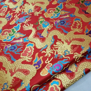 Tessuto cheongsam da sposa imperatore cinese, ricamo motivo drago, arazzo satinato Jacquard Silk Brocade 27.5"W
