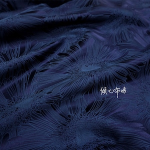 Deep Navy Floral Brocade Fabric: Silk Rayon Jacquard, 29&quot;W