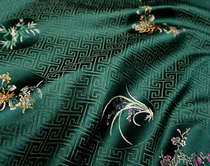 29.5" Width 4 colors Chinese vintage Plum, Orchid, Bamboo and Chrysanthemum Pattern Silk brocade fabric by the meter stage cosplay sewing