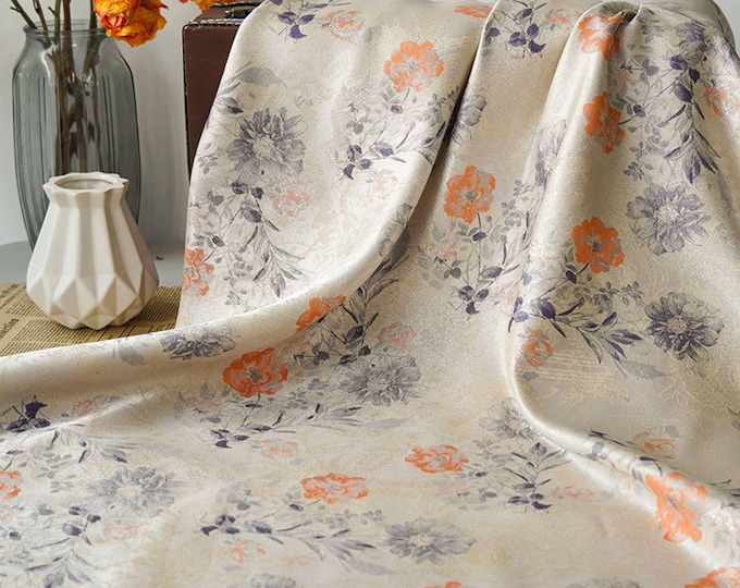 Reversible jacquard woven fabric, gold thread floral flower pattern with embossed effects, Upholstery, Sewing DIY fabric, 63"W By 1 yard