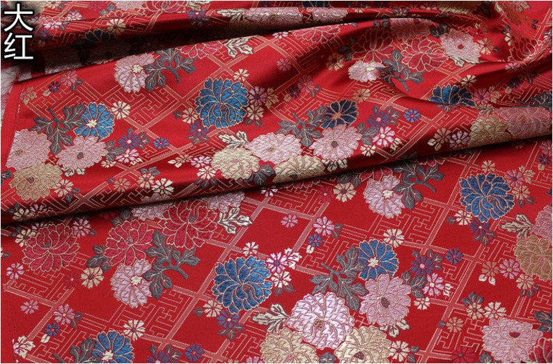 Japanese Fabric, Modern Japanese Floral Jacquard silk brocade by the meter, 29.5 Width, 5 colors On SALE image 3