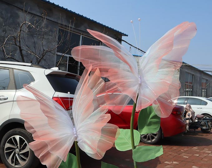 Gradient Butterfly Wedding Decor: Floral Centerpiece, Photo Booth Backdrop