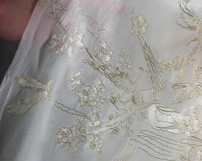 56“W Gold thread jacquard embroidery gauze fabric, 3D chiffon, curtain, dress, Doll Making, Upholstery, Decor, Costume/Fabric by the meter