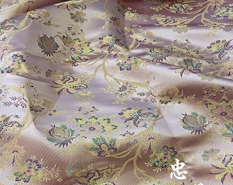 Pink Floral Silk Brocade Fabric: 59" Wide, Wedding Sewing Quilting