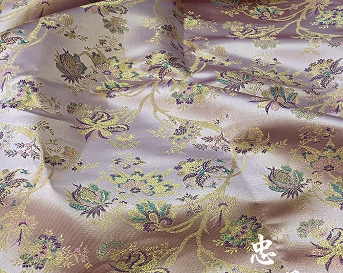 Pink Shiny Silk Brocade Fabric flower on branch jacquard, Wedding Fabric, 59" W Brocade By 1 Meter on SALE, Upholstery, Quilting, Sewing