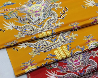 Gold and Red Chinese Flying Dragon Emperor robe, cheongsam, Tibetan robe, spinning Fabric, silk, satin, and brocade, 29"W Price for one pair