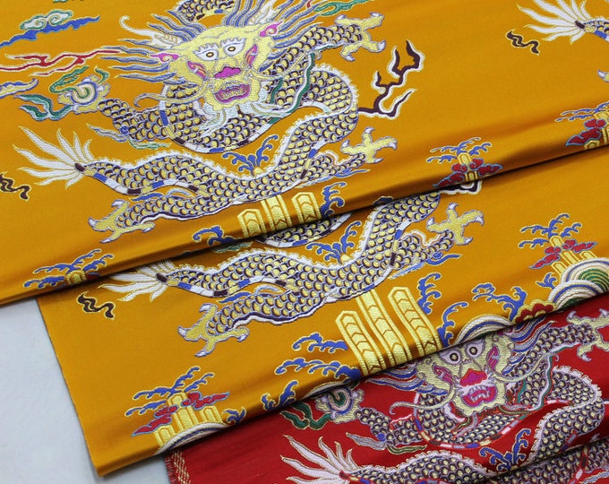 Gold and Red Chinese Flying Dragon Emperor robe, cheongsam, Tibetan robe, spinning Fabric, silk, satin, and brocade, 29"W Price for one pair