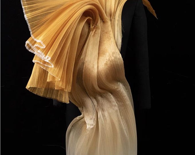 Shiny Crinkle Yarn Stiffened Organza Fabric, 55" Wide Designer Fabric, Wedding, Gowns, Crafts, Events, Stiff shape, Pleated & Texture fabric