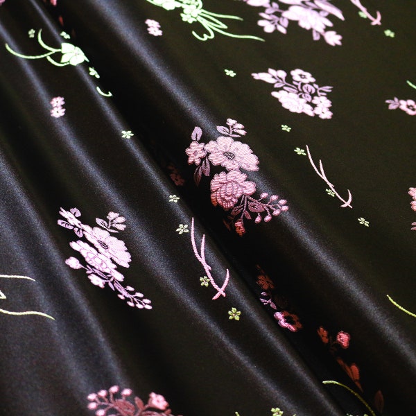 29.5"W Black flower Brocade Fabric, Luxurious Fabric for Home Décor, Traditional Textiles, Drapery Fabrics by one meter, Upholstery Supplies