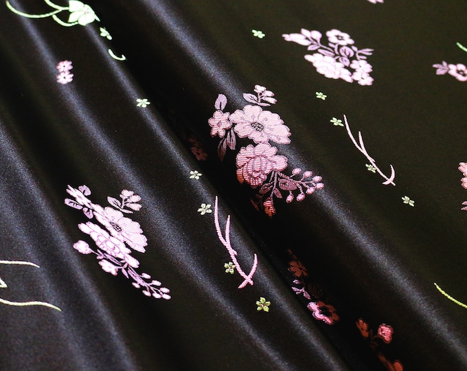 29.5"W Black flower Brocade Fabric, Luxurious Fabric for Home Décor, Traditional Textiles, Drapery Fabrics by one meter, Upholstery Supplies