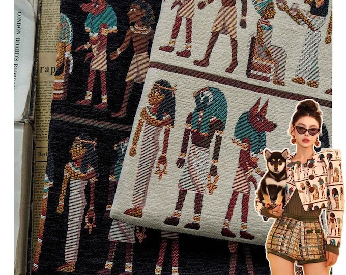 Classic Ancient Egypt jacquard fabric, 3D designer fabric, Upholstery, Decor, Costume, Curtain, Handbag, Sewing /Fabric by the meter, 59"