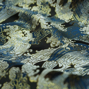 Traditional Ocean waves Silk rayon jacquard brocade Fabric, 29.5&quot;/59&quot;W, fabric for dresses, skirts, shirts 2 Colors on SALE