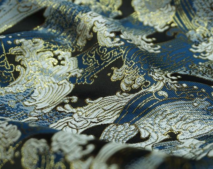 Traditional Ocean waves Silk rayon jacquard brocade Fabric, 29.5"/59"W, fabric for dresses, skirts, shirts 2 Colors on SALE