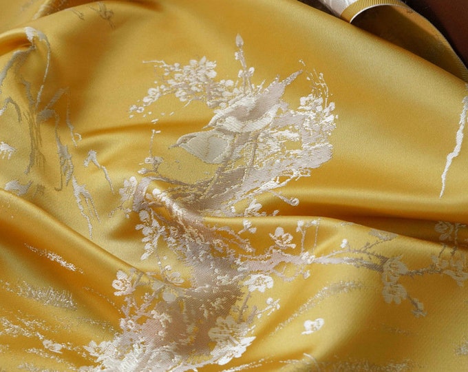 Chinese Mountain flowers and birds Silk Brocade Fabric, 58"W Cheongsam, Qipao, Upholstery, Home Decor, Pillow case, Sewing, drapery Fabric