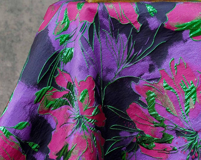 Embossed Floral Jacquard Fabric – Abstract Sewing Material, 55" Wide