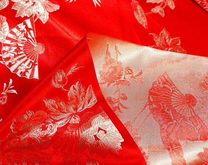 29"W Birds Fabric, crane pattern Jacquard Satin Fabric, Upholstery, Decor, Costume, Curtain, Handbag, Sewing/Fabric by the meter
